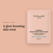 Vitamin C Brightening Sheet Mask sachet on a peach background, headed A glow boosting skin treat.